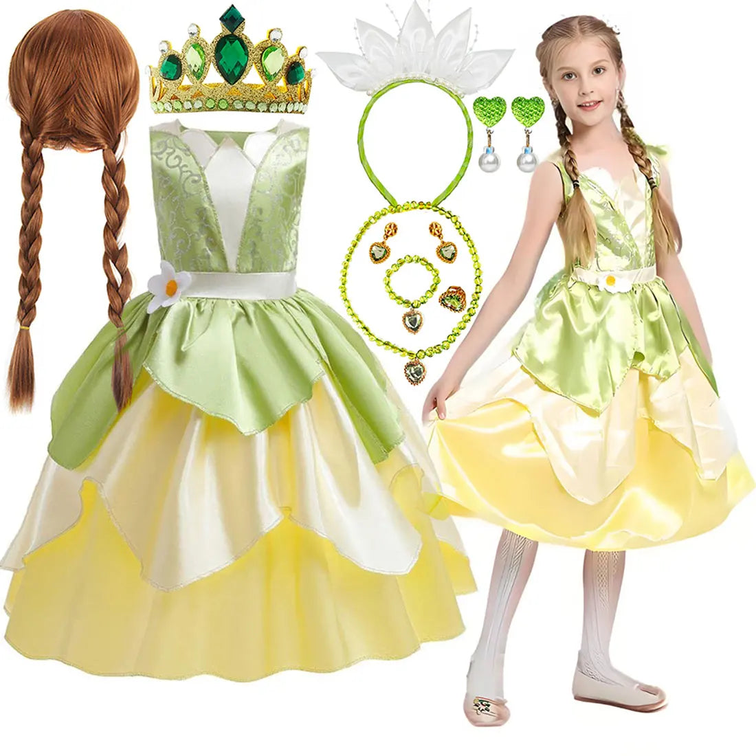 Fantasia Infantil Princesa Tiana – Conjunto Completo