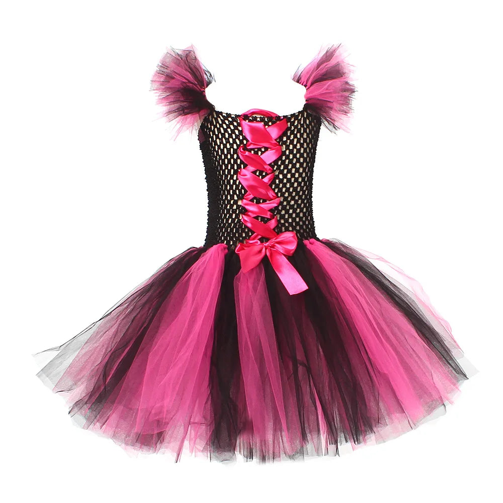 Fantasia Infantil Bruxa Rosa – Vestido Tule com Chapéu para Halloween
