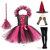 Fantasia Infantil Bruxa Rosa – Vestido Tule com Chapéu para Halloween