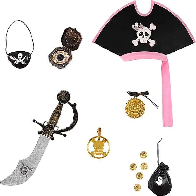 Fantasia Infantil Pirata Rosa Feminina – (Vestido + Acessórios)