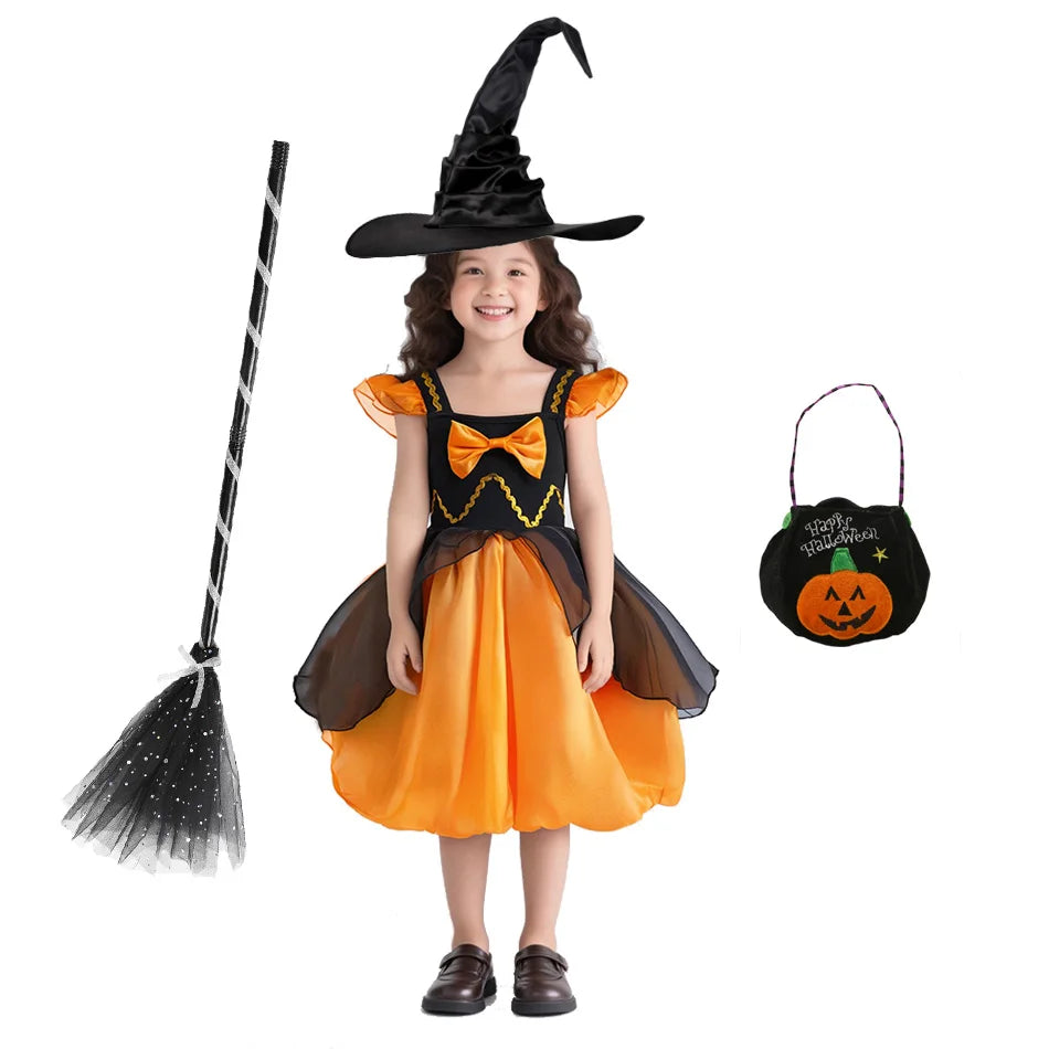 Fantasia Infantil Princesa Abóbora Para Halloween (Vestido + Acessórios)