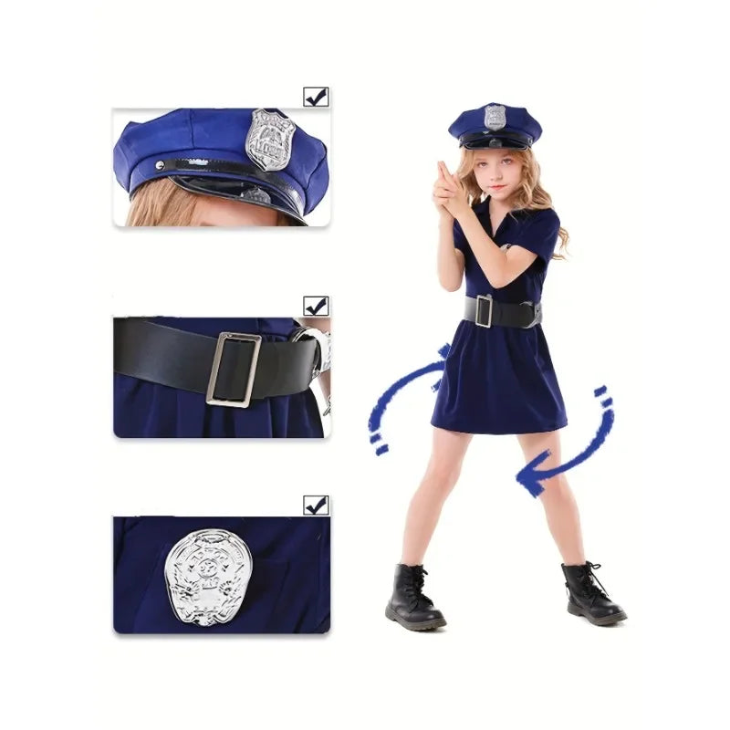 Fantasia Infantil Policial Feminina – Uniforme com Cinto (Kit completo)