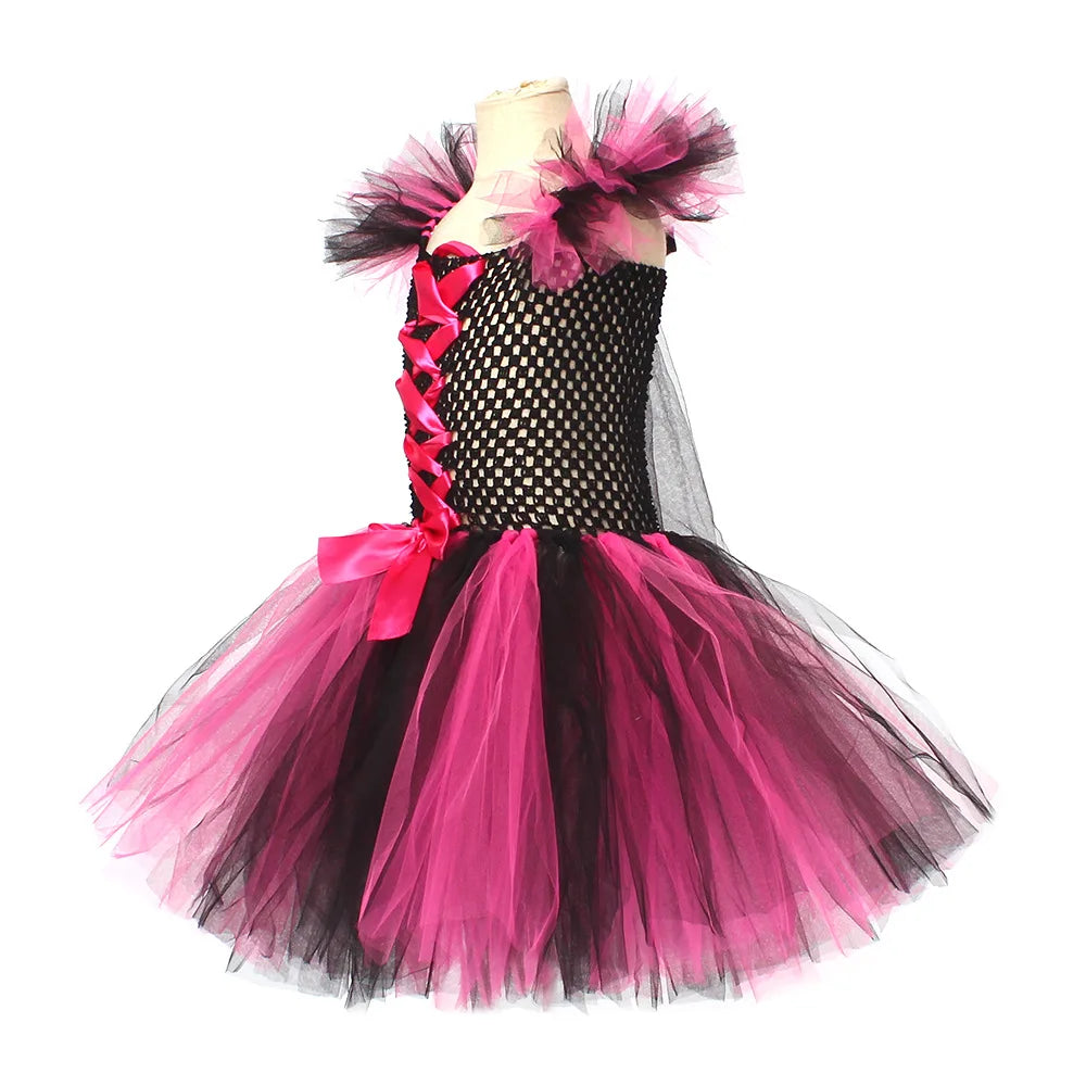 Fantasia Infantil Bruxa Rosa – Vestido Tule com Chapéu para Halloween