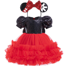 Fantasia Infantil Vermelha Minnie com Paetês
