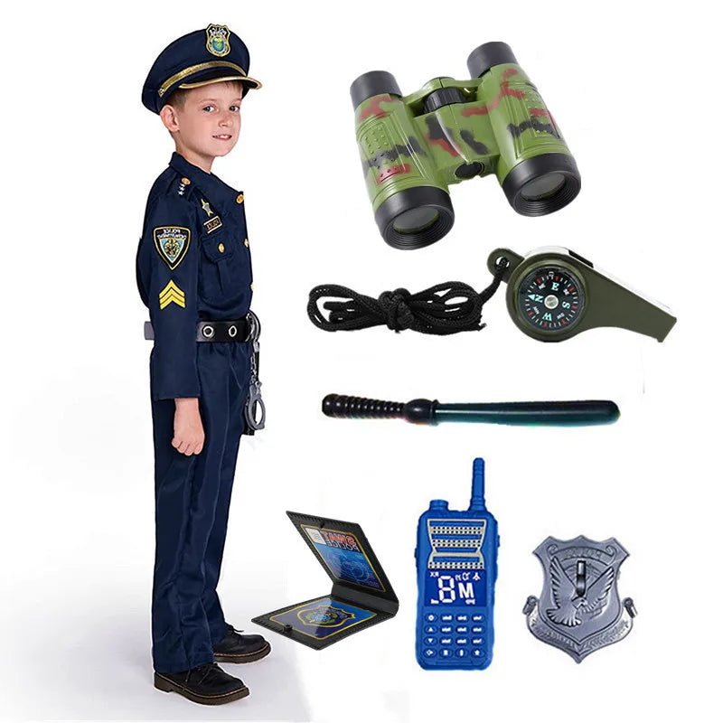 Fantasia Infantil Policial Masculino – (Rádio, Apito, Algema, Distintivo, Binóculos)